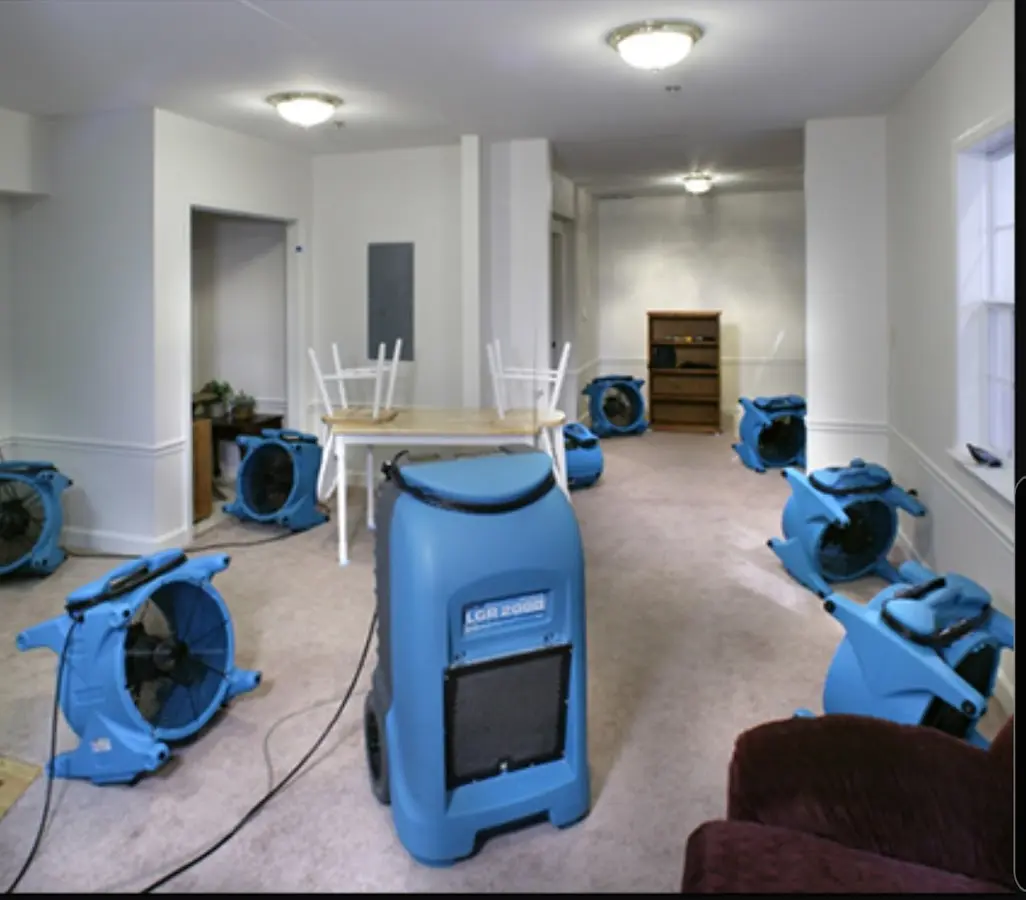Air movers and dehumidifier setup for Water Damage Restoration in Harper Woods